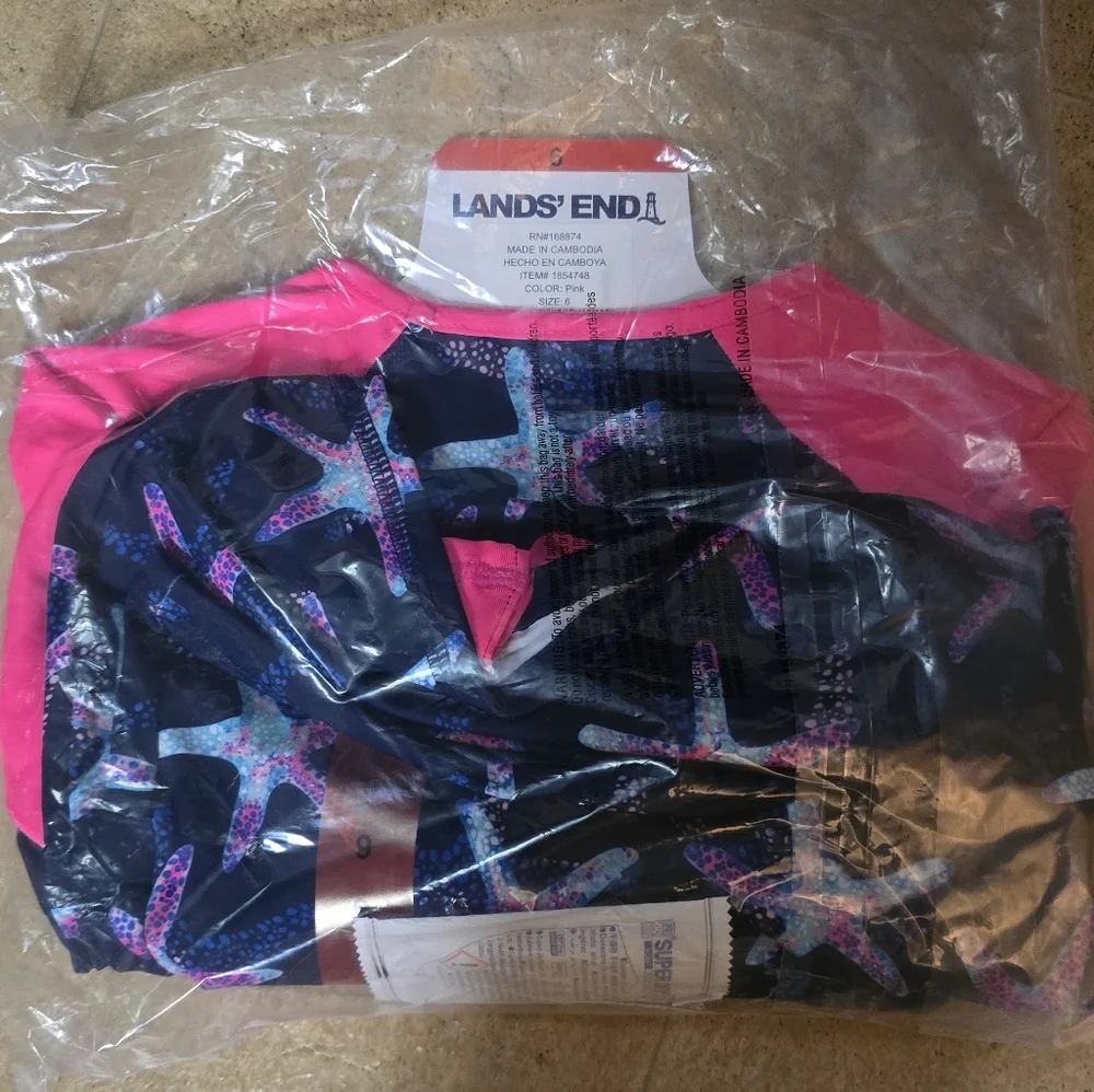NEW Lands End Girls rash guard top, bikini top and bottom swim set, New 3 Piece